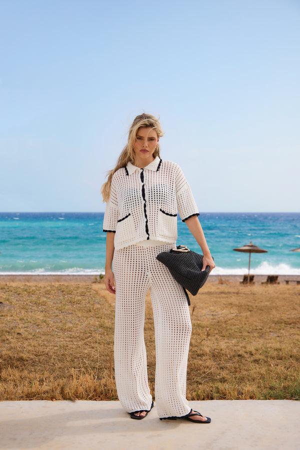 south beach Cabo Crochet Wide Leg Trousers in White