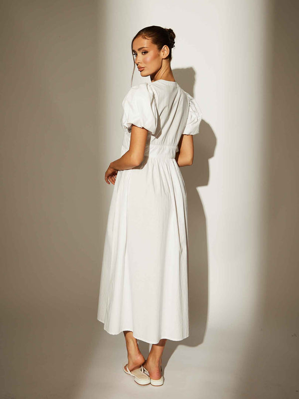 South Beach Darling Puff Sleeve Midi Dress In White