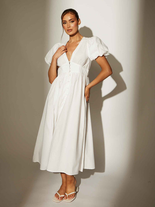 south beach Darling Puff Sleeve Midi Dress in White