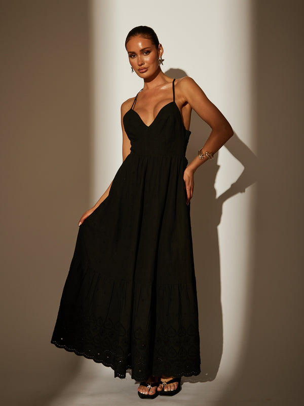 south beach Dobby Broderie Strappy Back Maxi Dress in Black