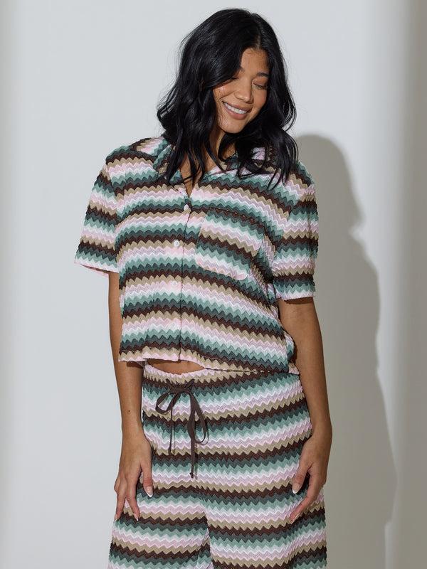 South Beach Faye Boxy Crochet Shirt In Multi Stripe