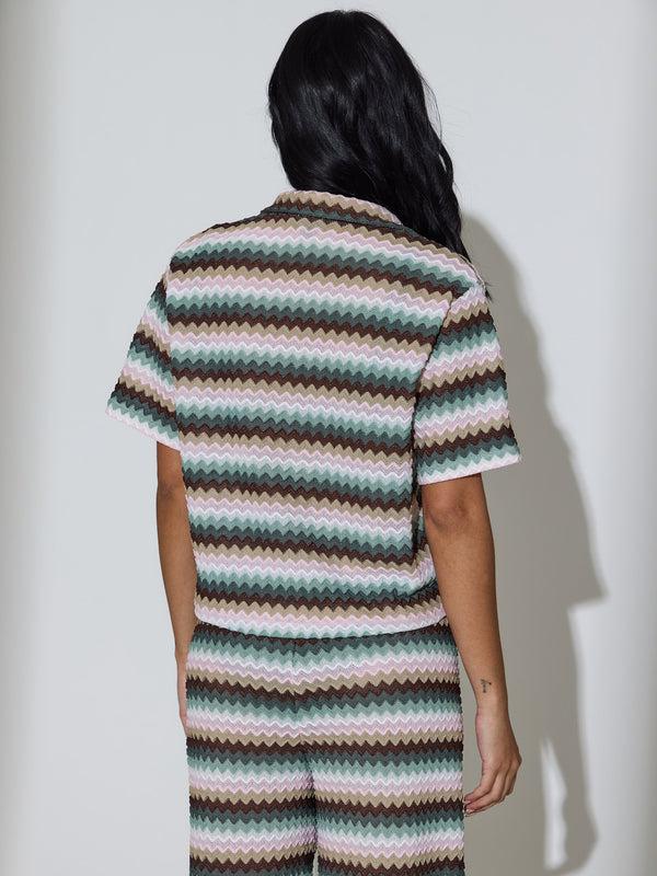 South Beach Faye Boxy Crochet Shirt In Multi Stripe