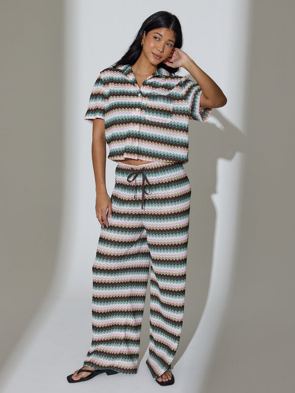 South Beach Faye Boxy Crochet Shirt In Multi Stripe