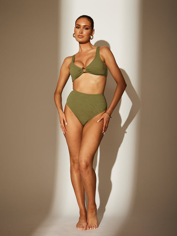 South Beach Flamenco High Waisted Bikini Bottoms In Khaki Zebra