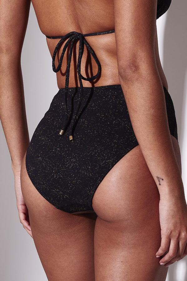 South Beach Flamenco Metallic Bikini Bottoms In Black