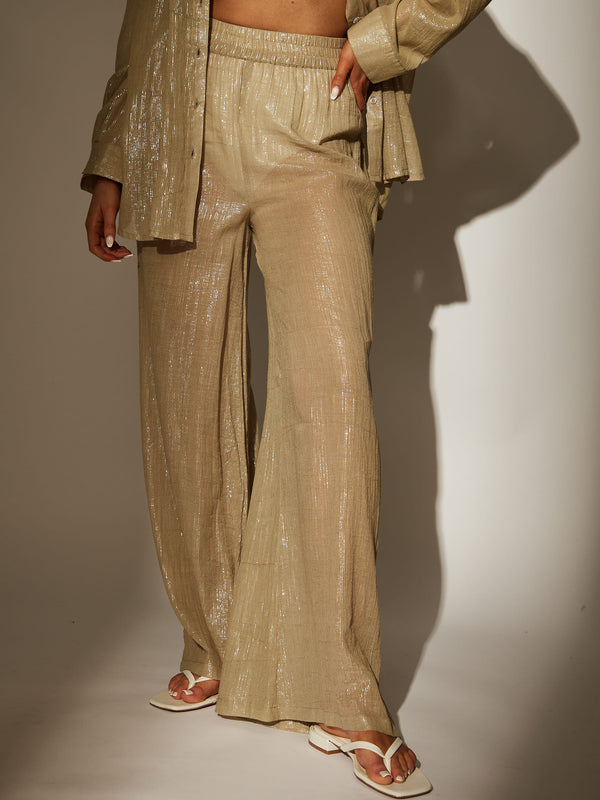 south beach Flow Khaki Metallic Wide Leg Sheer Beach Pant