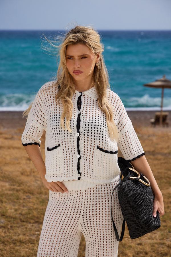 south beach Getaway Knitted Short Sleeve Shirt in White