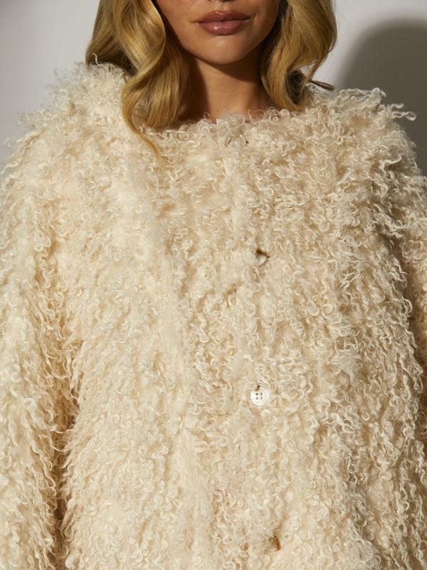 South Beach Haven Reversible Mongolian Faux Fur Jacket In Cream
