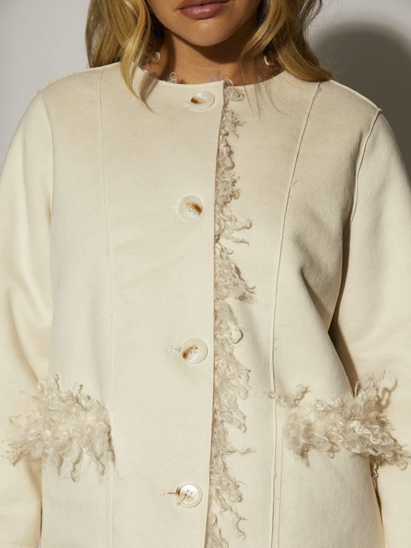 South Beach Haven Reversible Mongolian Faux Fur Jacket In Cream