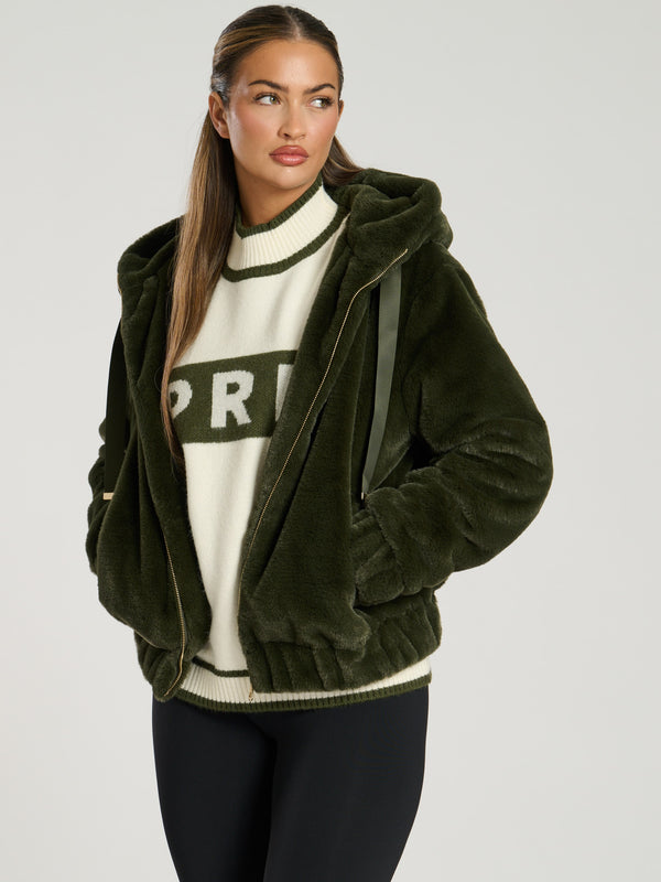 South Beach Hibernal Faux Fur Hooded Jacket In Khaki