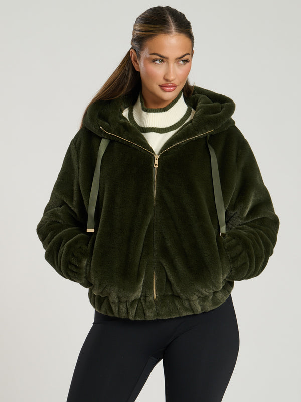 South Beach Hibernal Faux Fur Hooded Jacket In Khaki