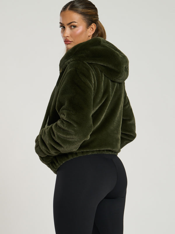 South Beach Hibernal Faux Fur Hooded Jacket In Khaki