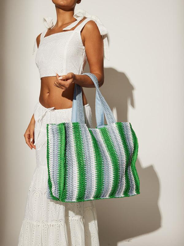 South Beach Island Hopper Tote Bag In Green And Blue