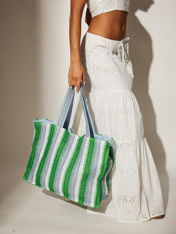South Beach Island Hopper Tote Bag In Green And Blue