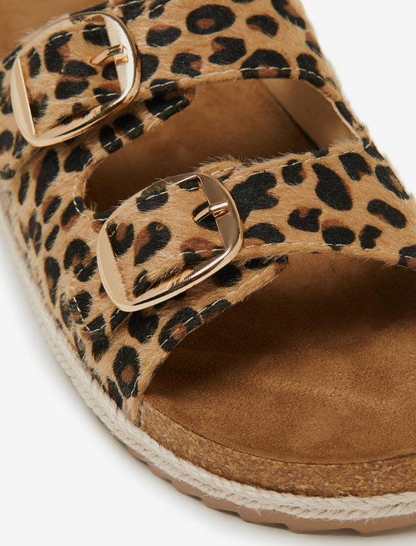 South Beach Leopard Double Buckle Espadrille Sandals