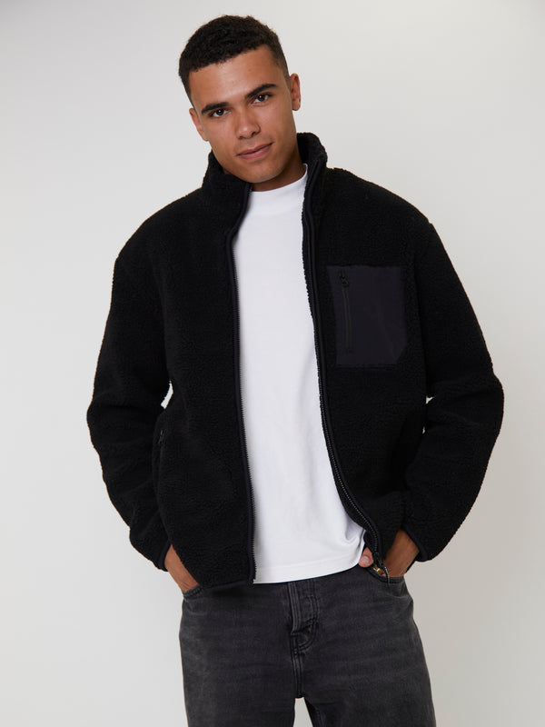 South Beach Men's Black Borg Zip Jacket With Pocket