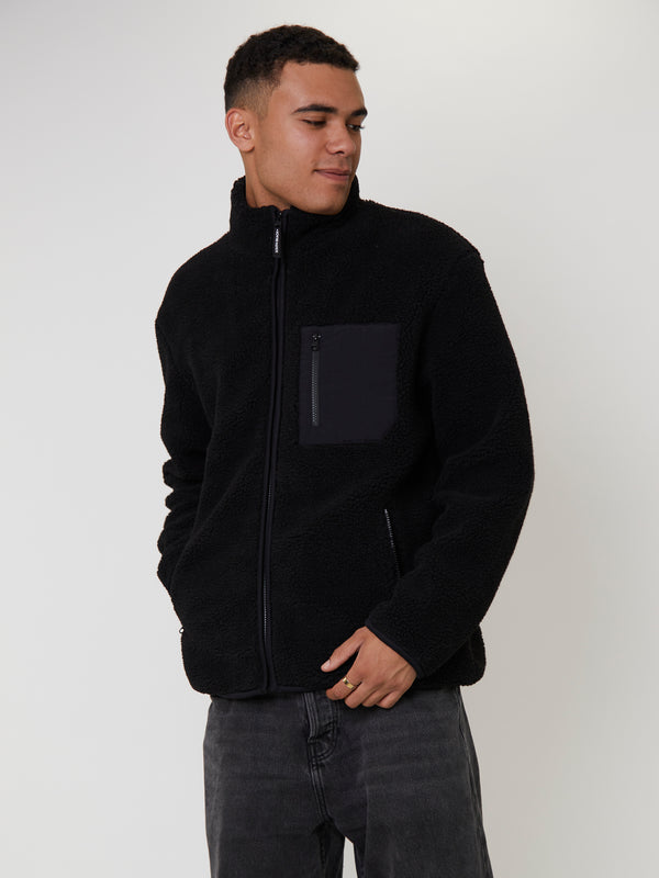 South Beach Men's Black Borg Zip Jacket With Pocket
