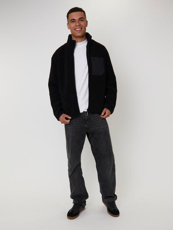 south beach Men's Black Borg Zip Jacket With Pocket