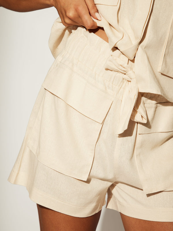 South Beach Migrate Linen Blend Utility Pocket Shorts In Cream