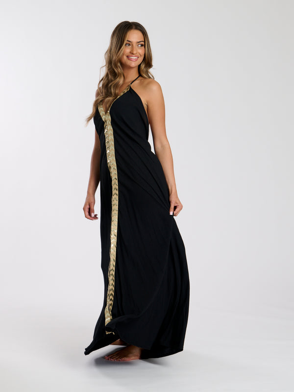 South Beach Monument Sequin Plunge Maxi Dress In Black