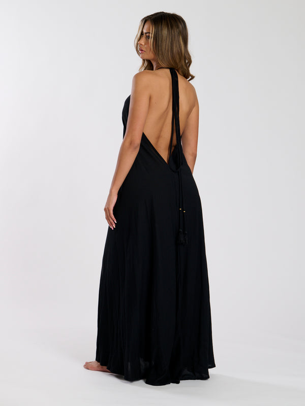 South Beach Monument Sequin Plunge Maxi Dress In Black