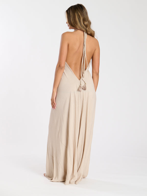 South Beach Monument Sequin Plunge Maxi Dress In Stone