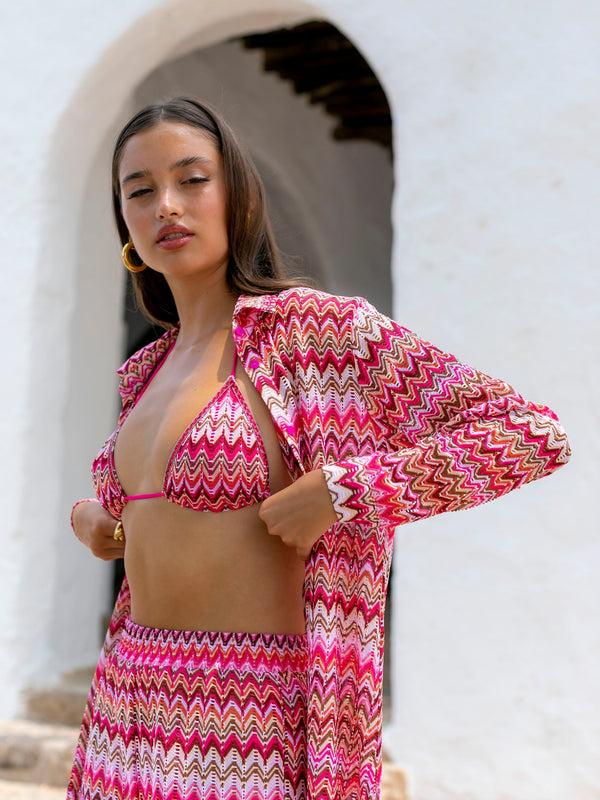 South Beach Ocean Breeze Beach Shirt In Pink Crochet