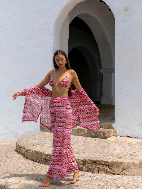 South Beach Ocean Breeze Beach Shirt In Pink Crochet