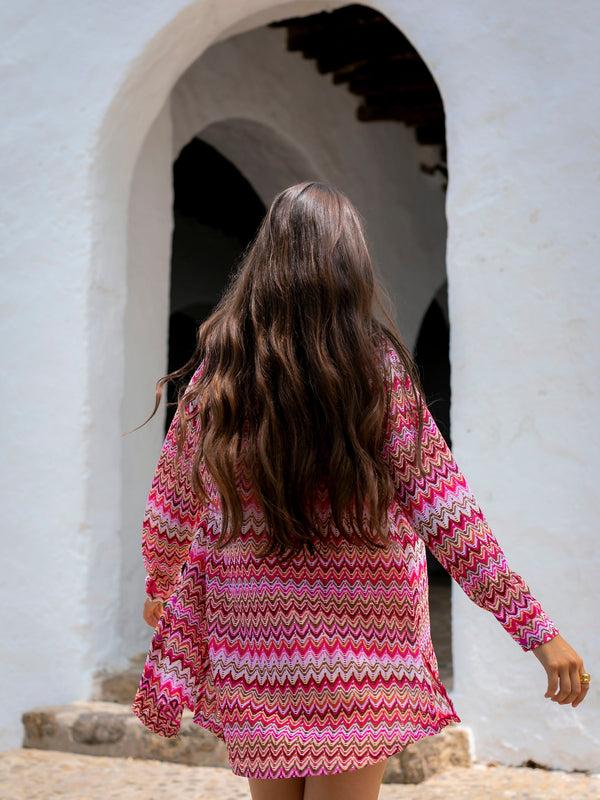 South Beach Ocean Breeze Beach Shirt In Pink Crochet