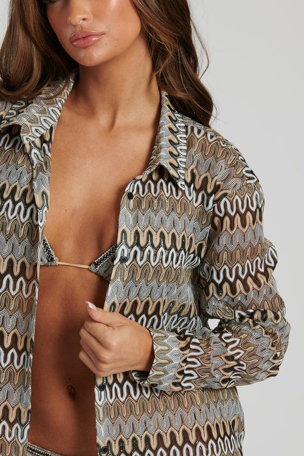 South Beach Ocean Breeze Beach Shirt In Sand Crochet