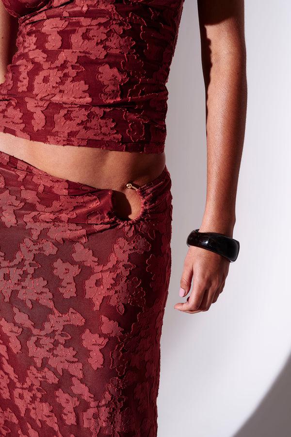 South Beach Phoenix Ring Detail Maxi Skirt In Burgundy