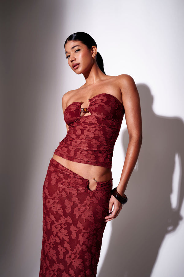South Beach Phoenix Ring Detail Maxi Skirt In Burgundy