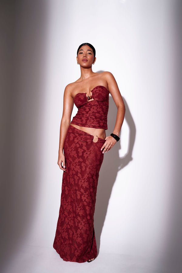 south beach Phoenix Ring Detail Maxi Skirt in Burgundy