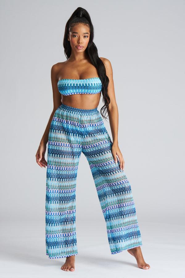 South Beach Praya Beach Trousers In Bondi Blue Crochet