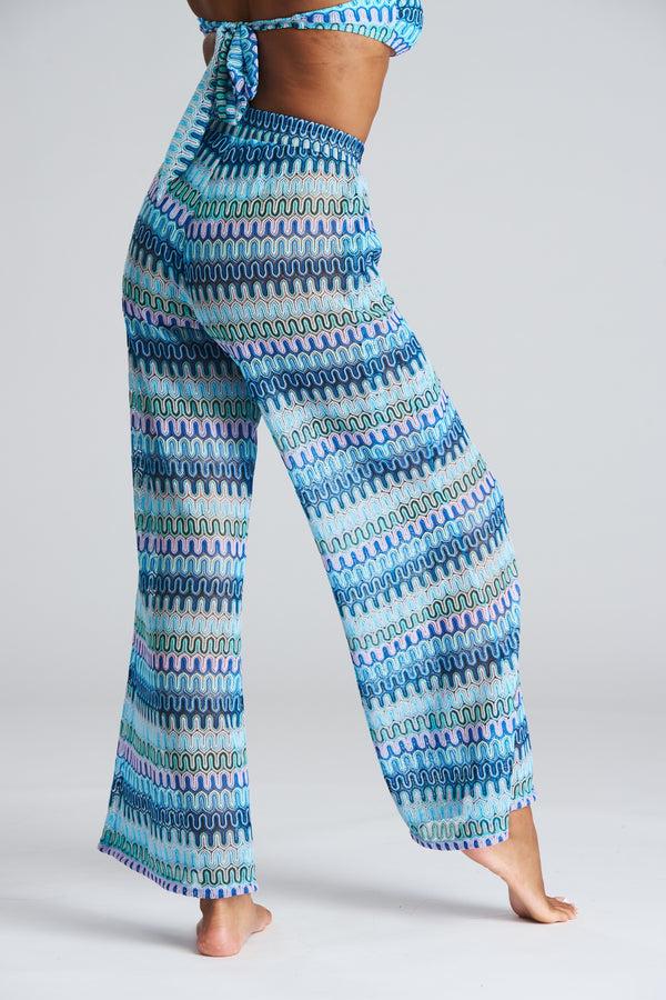 South Beach Praya Beach Trousers In Bondi Blue Crochet