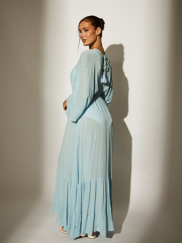 South Beach Sea Breeze Beach Dress With Metallic Detail In Blue