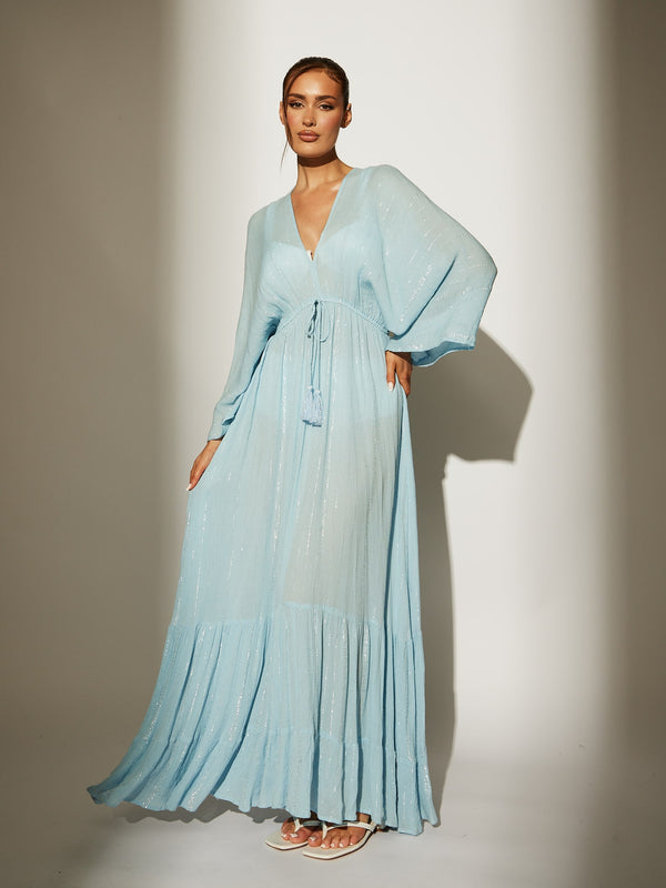 south beach Sea Breeze Beach Dress With Metallic Detail in Blue