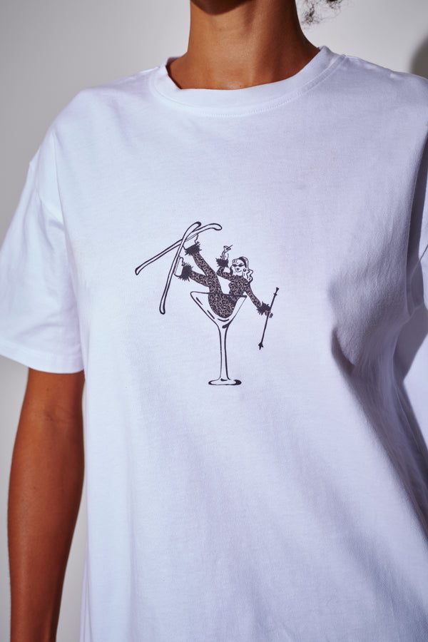 South Beach Ski Cocktail Glass Graphic Tee In White
