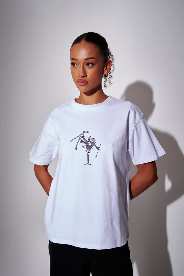 south beach Ski Cocktail Glass Graphic Tee in White