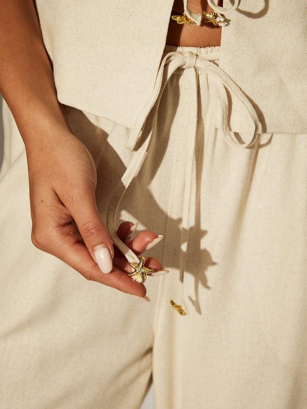 South Beach Slack Beige Linen Blend Tailored Trousers In Beige