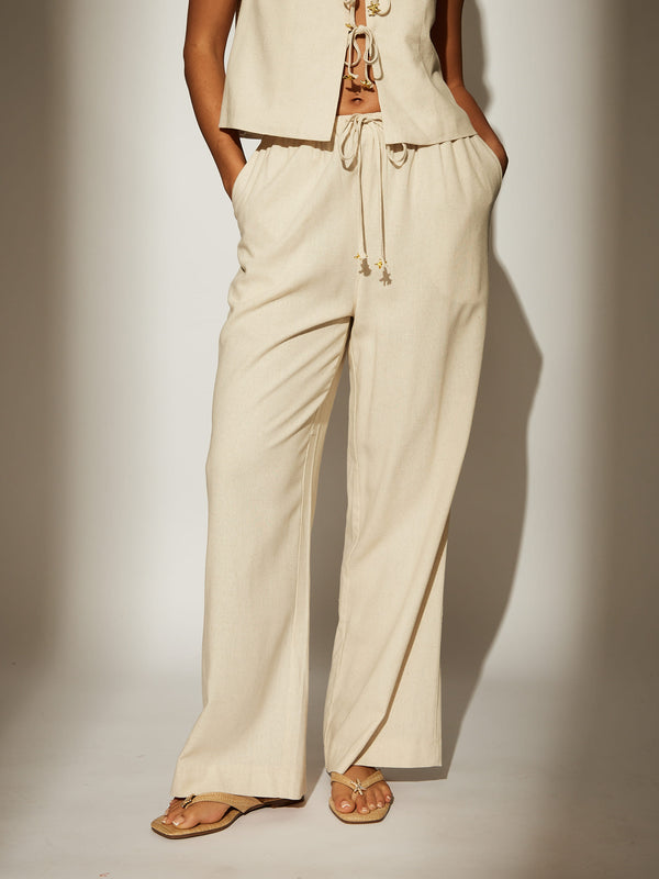 South Beach Slack Beige Linen Blend Tailored Trousers In Beige