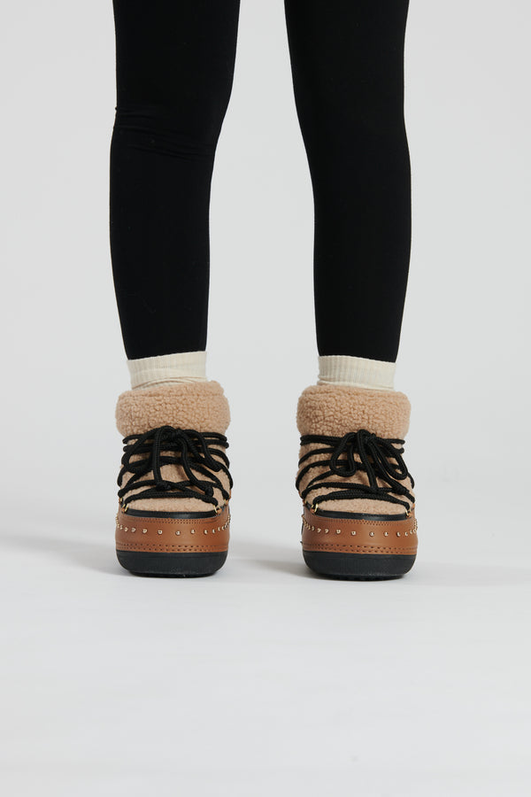 South Beach Slope Borg Detail Snow Boots In Toffee & Black