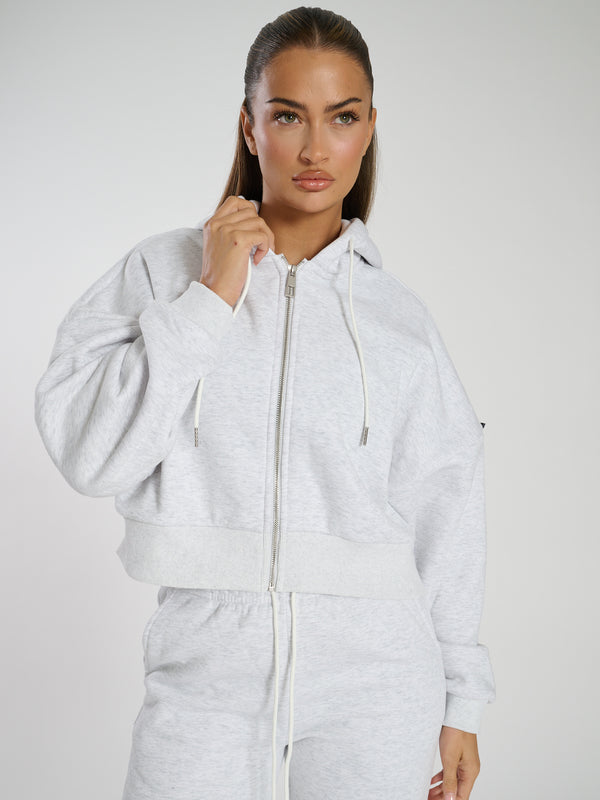 South Beach Slouch Cropped Funnel Neck Zip Up Sweat In Grey