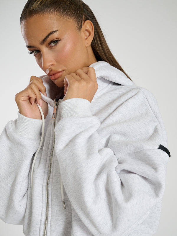 south beach Slouch Cropped Funnel Neck Zip Up Sweat in Grey