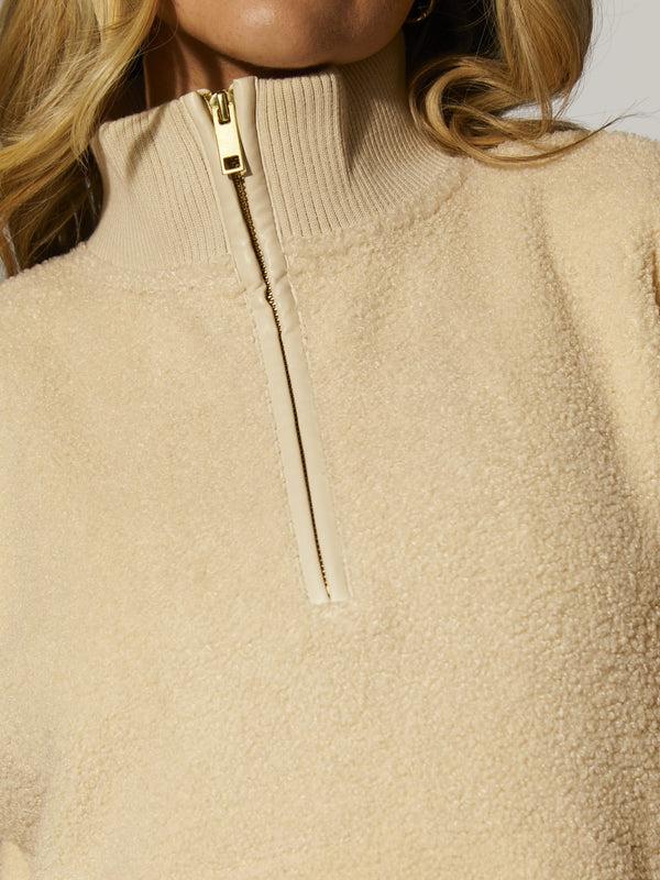 South Beach Snug 1/4 Zip Faux Shearling Top In Cream
