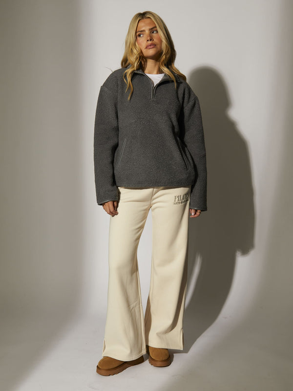 South Beach Snug 1/4 Zip Faux Shearling Top In Grey