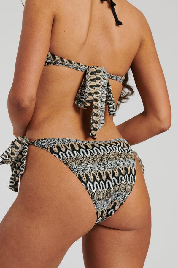 South Beach Sofia Bikini Bottoms In Black & Sand Crochet