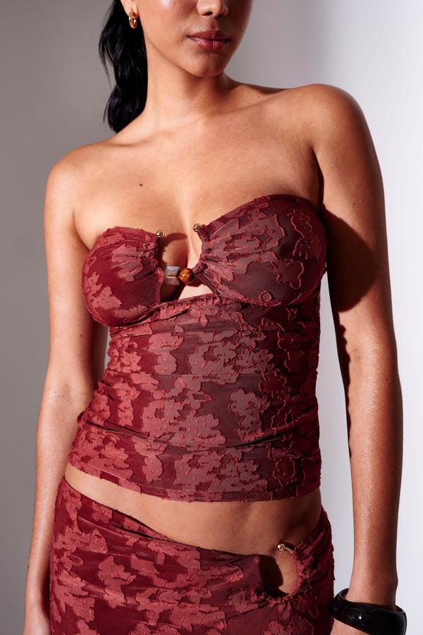 South Beach Solana Ring Detail Bandeau Top In Burgundy
