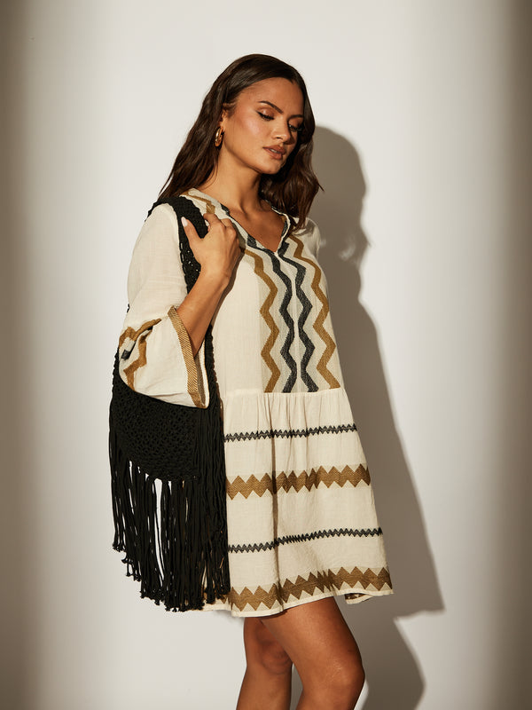 South Beach 100% Cotton Fringe Bag In Black