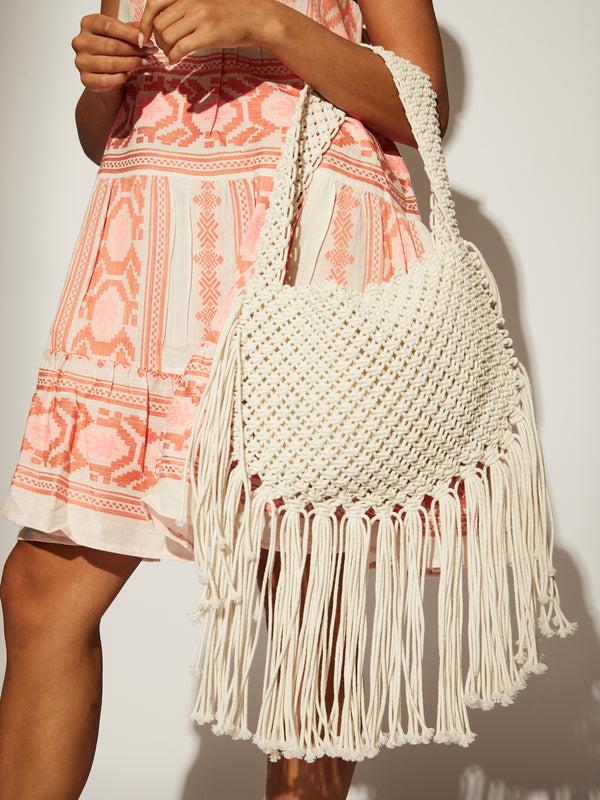 South Beach 100% Cotton Fringe Bag In White